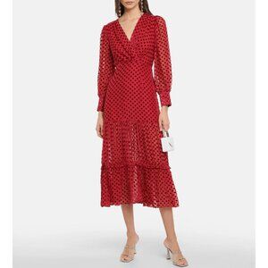 RIXO Red Velvet Polka Dot Tiered Maxi Dress